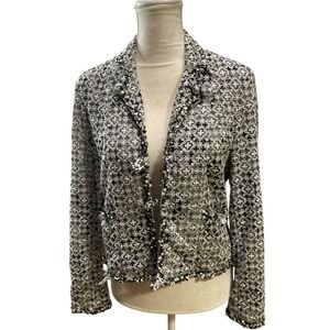 JONES NY Black  & White Lace JACKET with Long Sleeve Sz‎ 12  Trim Lined Blazer